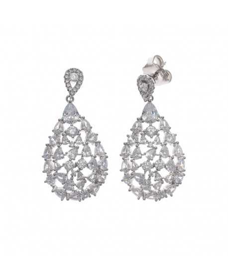 Pendientes plata rodio lagrima con circonitas blancas