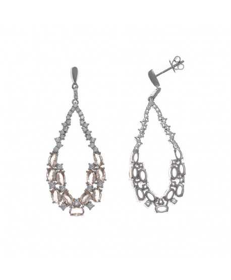 Pendientes plata rodio lagrima circonitas blancas y morganitas