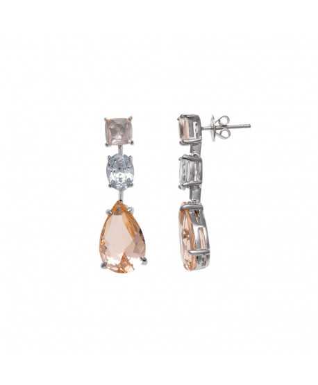 Pendientes plata rodio cuadrado y lagrima circonita morganita ovalo circonita blancas