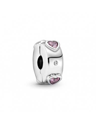 Clip Pandora Plata Corazones Rosa...