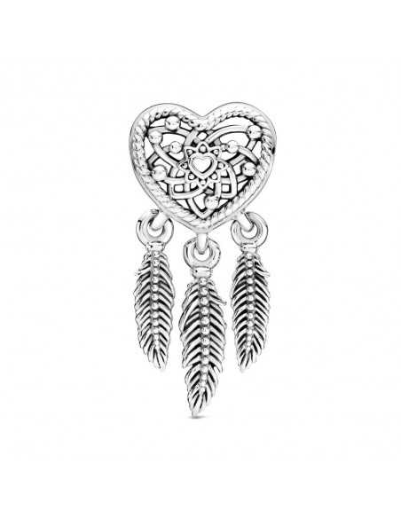 Charm en plata de ley Atrapasueños Corazón en filigrana y Plumas 799107C00