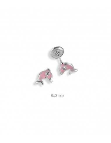 Pendientes plata nena delfín rosa
