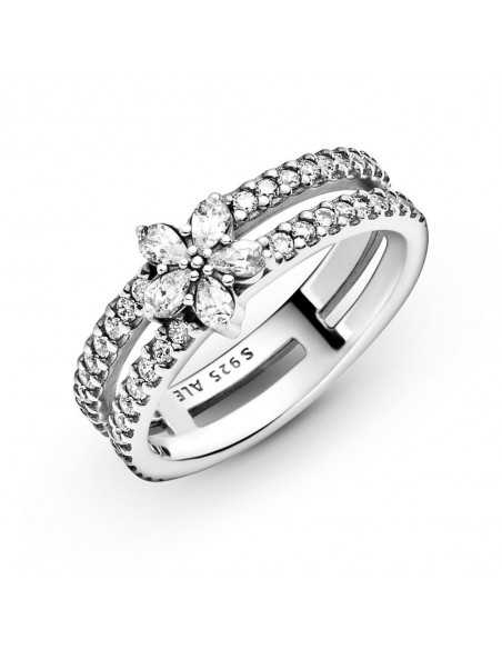 Anillo Doble en plata de ley Copo de Nieve Brillante