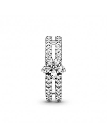 Anillo Doble en plata de ley Copo de Nieve Brillante