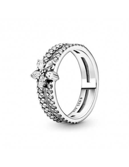 Anillo Doble en plata de ley Copo de Nieve Brillante