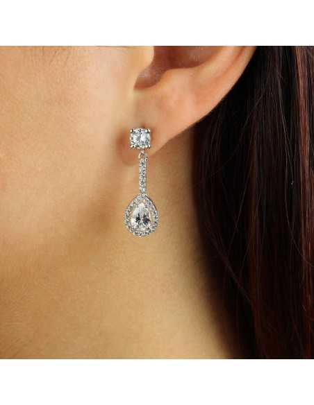 Pendientes para novias de lagrima oro de 18 quilates con circonitas B&Couple