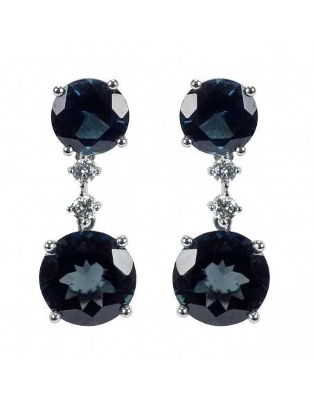 Par pendientes oro blanco con diamantes y cuatro topacios London Blue