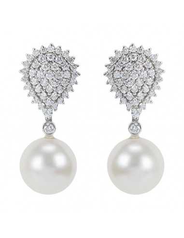 Pendientes oro blanco con perla y...