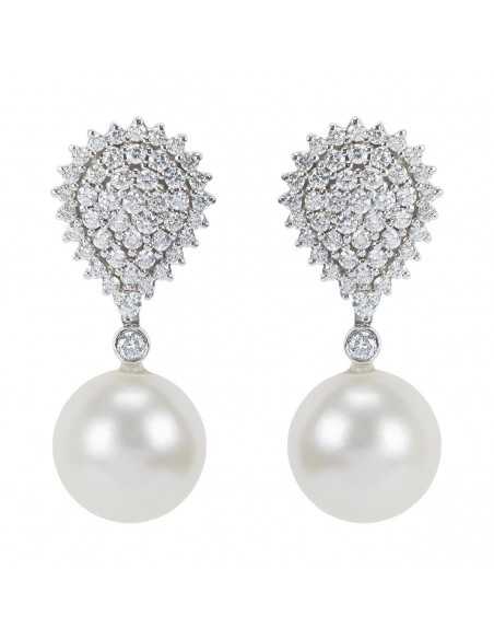 Pendientes oro blanco con perla y diamantes