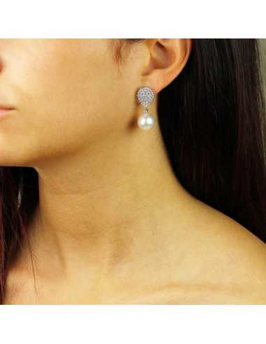 Pendientes oro blanco con perla y...