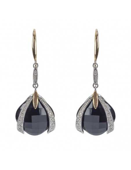 Pendientes oro bicolor con brillante negro