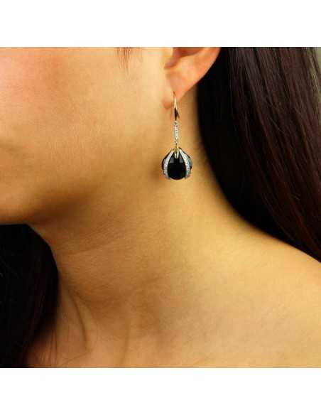 Pendientes oro bicolor con brillante negro