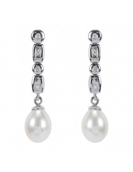 Pendientes Oro blanco con perlas y diamantes