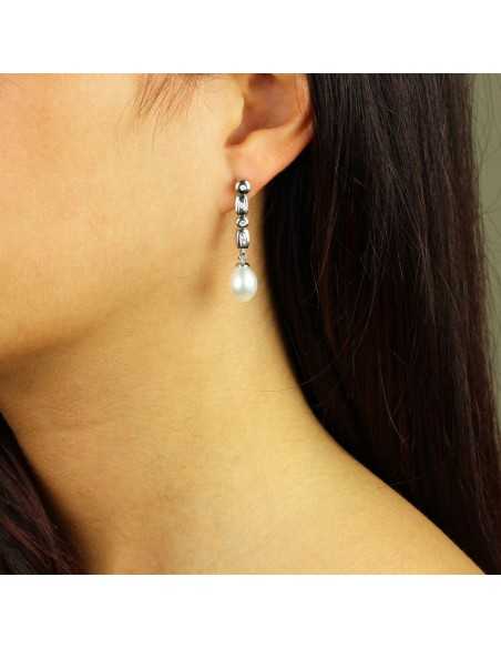 Pendientes Oro blanco con perlas y diamantes