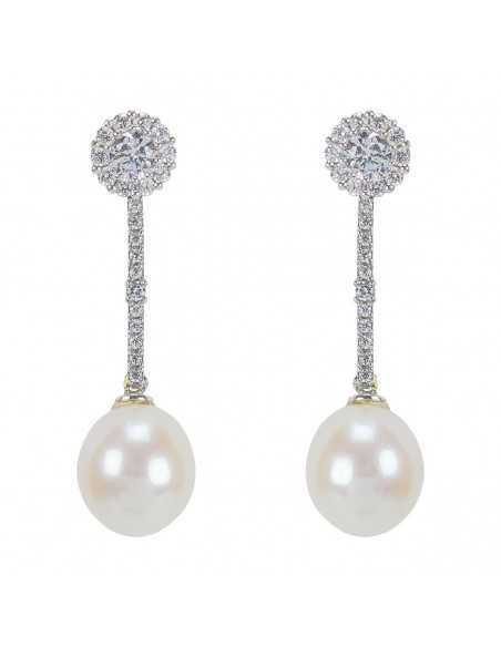 Pendientes desmontables de oro blanco con perlas y circonitas