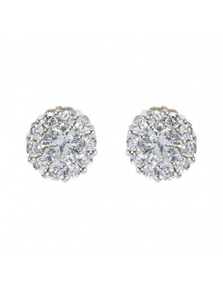 Pendientes desmontables de oro blanco con perlas y circonitas