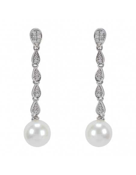 Pendientes oro blanco diamantes y perlas