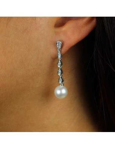 Pendientes oro blanco diamantes y perlas