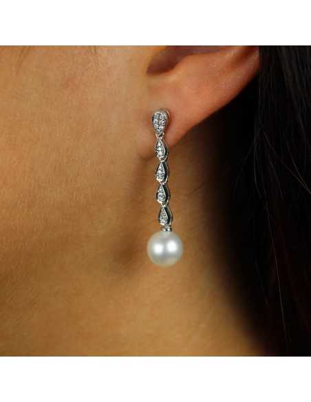 Pendientes oro blanco diamantes y perlas