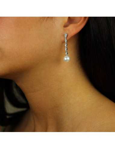 Pendientes oro blanco diamantes y perlas