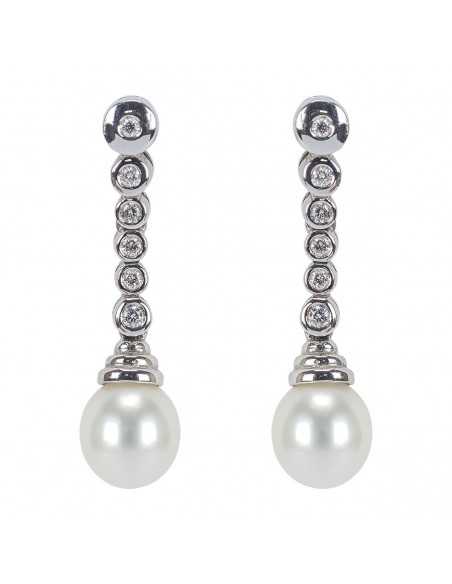 Pendientes oro blanco perlas y brillantes