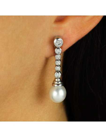 Pendientes oro blanco perlas y brillantes