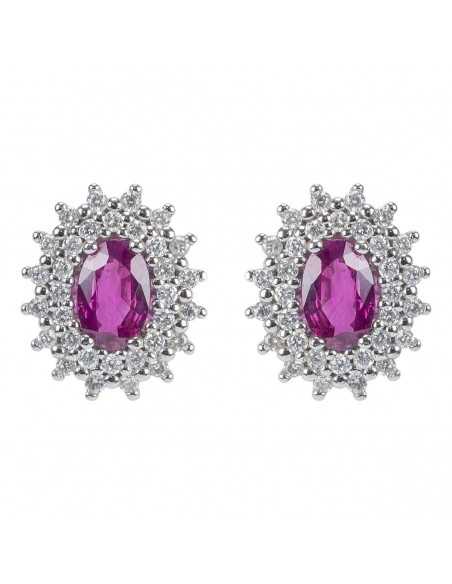 Pendientes de oro blanco con brillantes y Rubí