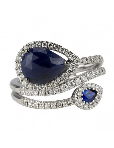 Sortija Oro blanco con diamantes y zafiro