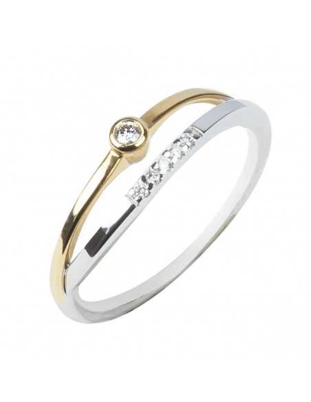 Sortija doble bicolor oro blanco y amarillo con brillantes 0.055 cts