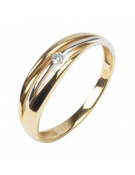 SORTIJA de oro blanco y amarillo con diamante central 0.03 cts