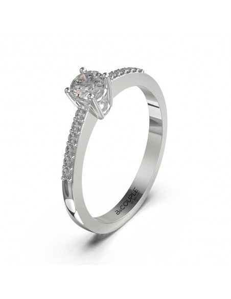 Anillo de compromiso oro Fabiola - Diamante central + 12 diamantes 0.10 ct