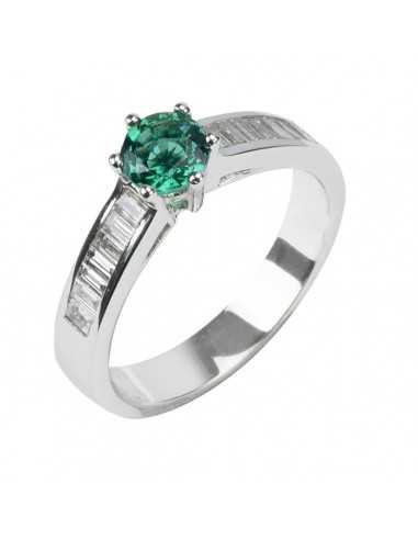 Anillo baguete 0,65ct con esmeralda