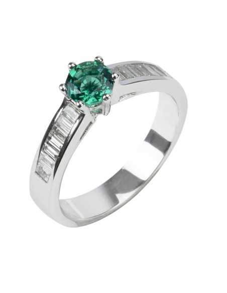 Anillo baguete 0,65ct con esmeralda
