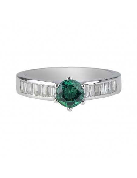 Anillo baguete 0,65ct con esmeralda