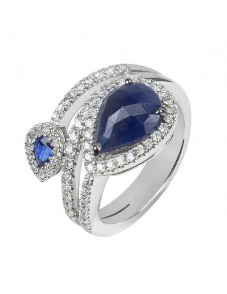 Sortija Oro blanco con diamantes y zafiro
