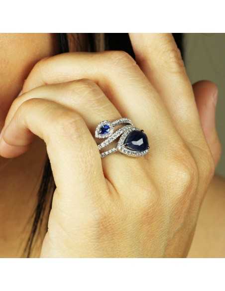 Sortija Oro blanco con diamantes y zafiro