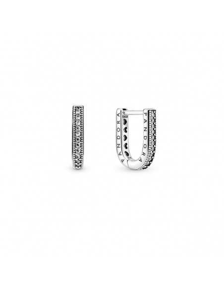 Pandora plata de ley u-pendientes de aro en forma con zirconia cúbica clara 299488C01