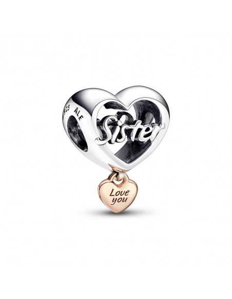 Charm en plata de ley y con un reucbrimiento en oro rosa de 14k Corazón Te Quiero Hermana 782244C00