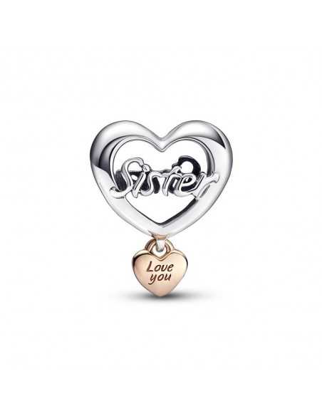 Charm en plata de ley y con un reucbrimiento en oro rosa de 14k Corazón Te Quiero Hermana 782244C00