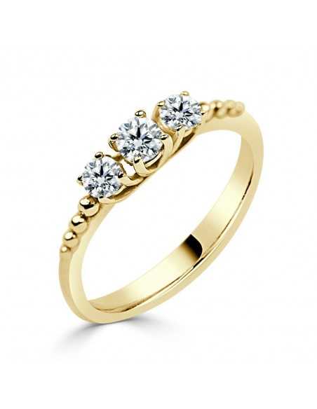 Solitario oro amarillo diamante creado tresillo mini 0,15CT-2x0,10CT