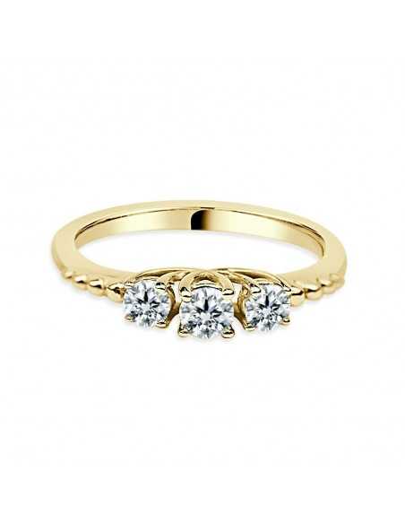 Solitario oro amarillo diamante creado tresillo mini 0,15CT-2x0,10CT