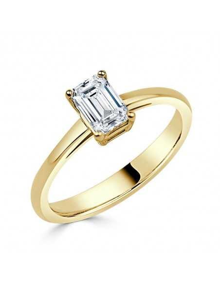 Solitario oro amarillo diamante creado talla esmeralda 0,70 CT