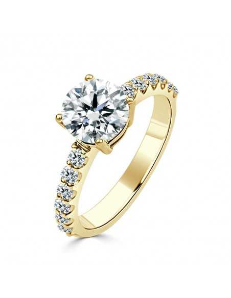 Solitario oro amarillo diamante creado con central de 1,5Ct y 0,42Ct en brazo