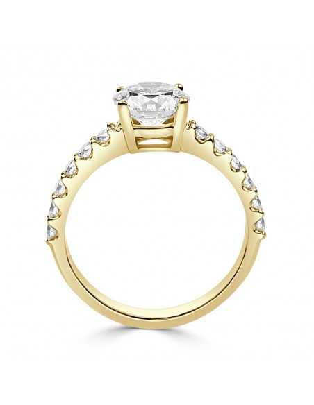 Solitario oro amarillo diamante creado con central de 1,5Ct y 0,42Ct en brazo