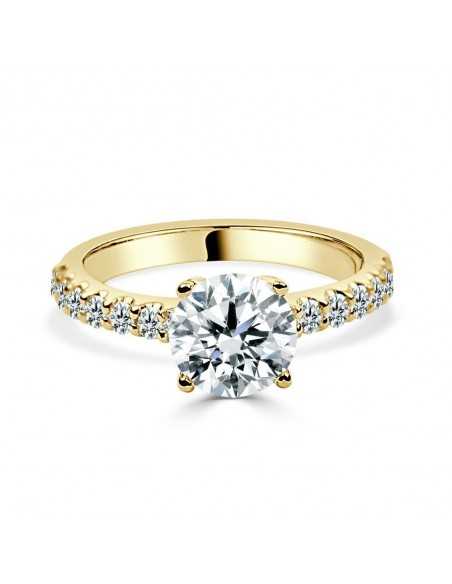 Solitario oro amarillo diamante creado con central de 1,5Ct y 0,42Ct en brazo