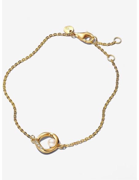 Pulsera Pandora Círculo Forma Orgánica en Pavé y Perla Cultivada de Agua Dulce Tratada 563830C01