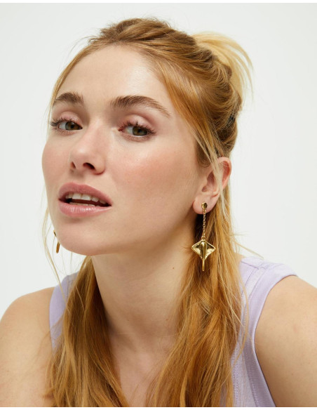 Pendientes largos mantarraya Baño oro UNOde50