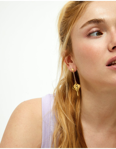 Pendientes largos mantarraya Baño oro...