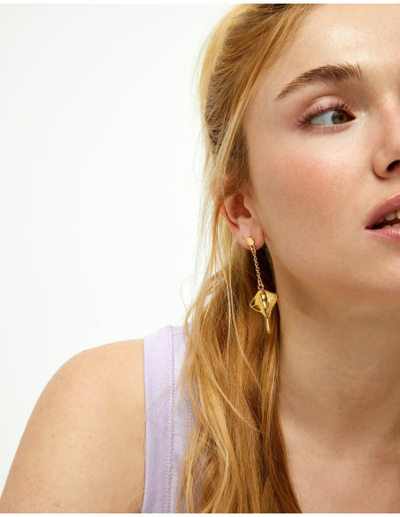 Pendientes largos mantarraya Baño oro UNOde50