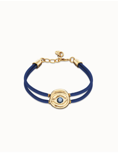 Pulsera de cuero azul con ojo dorado...